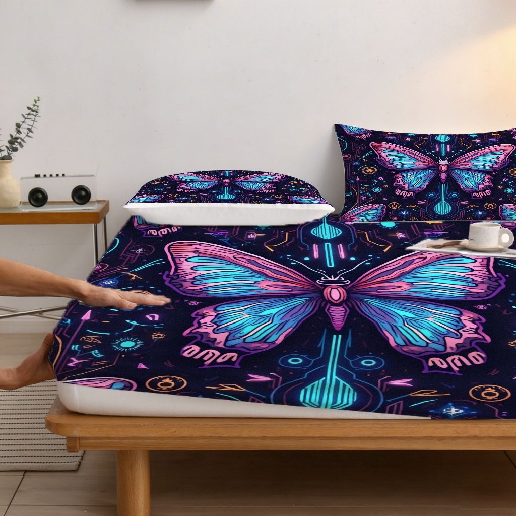 91家纺网 家纺一手货源 找家纺 合纵跨境工厂 2025新款一件定制跨境磨毛单床笠被床笠三件套希音集采亚马逊速卖通24小时内发货-蝴蝶主题床笠三件套 1XAF58302046