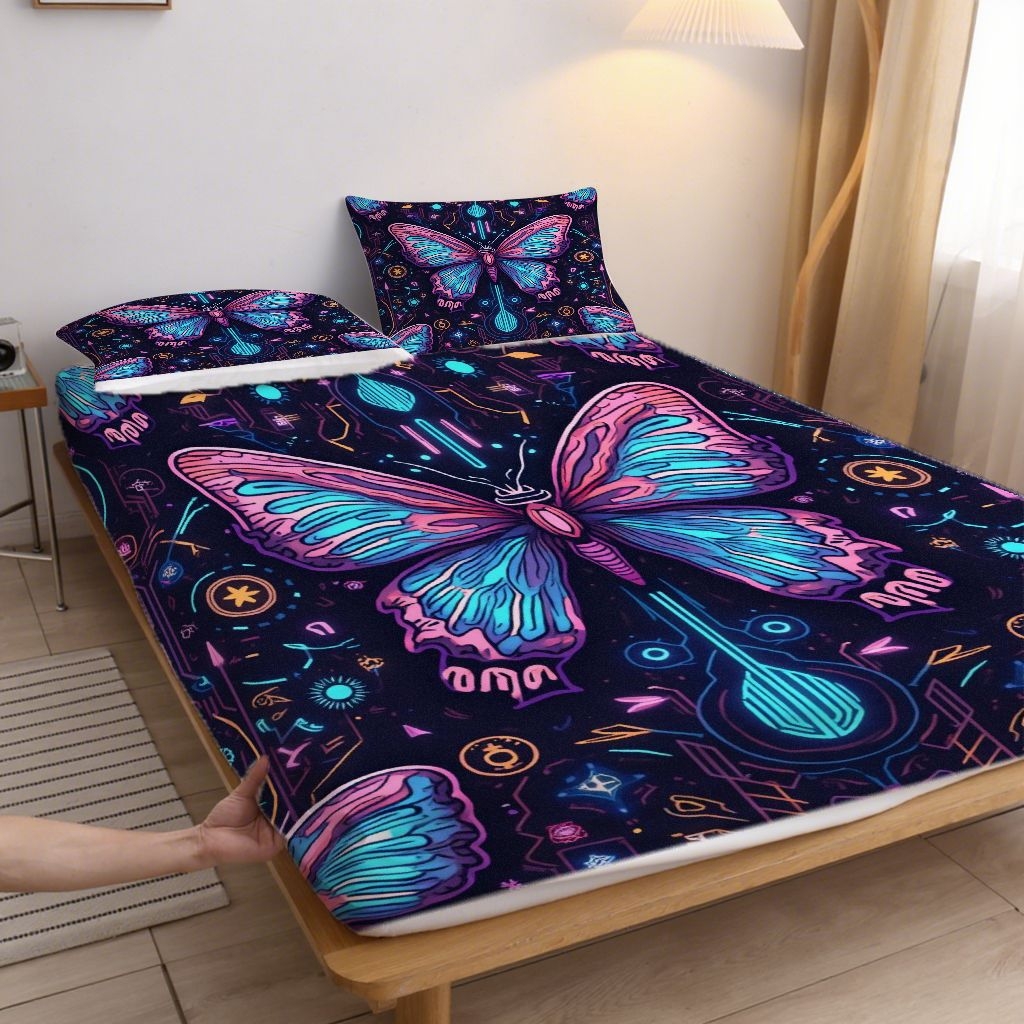 91家纺网 家纺一手货源 找家纺 合纵跨境工厂 2025新款一件定制跨境磨毛单床笠被床笠三件套希音集采亚马逊速卖通24小时内发货-蝴蝶主题床笠三件套 1XAF58302046