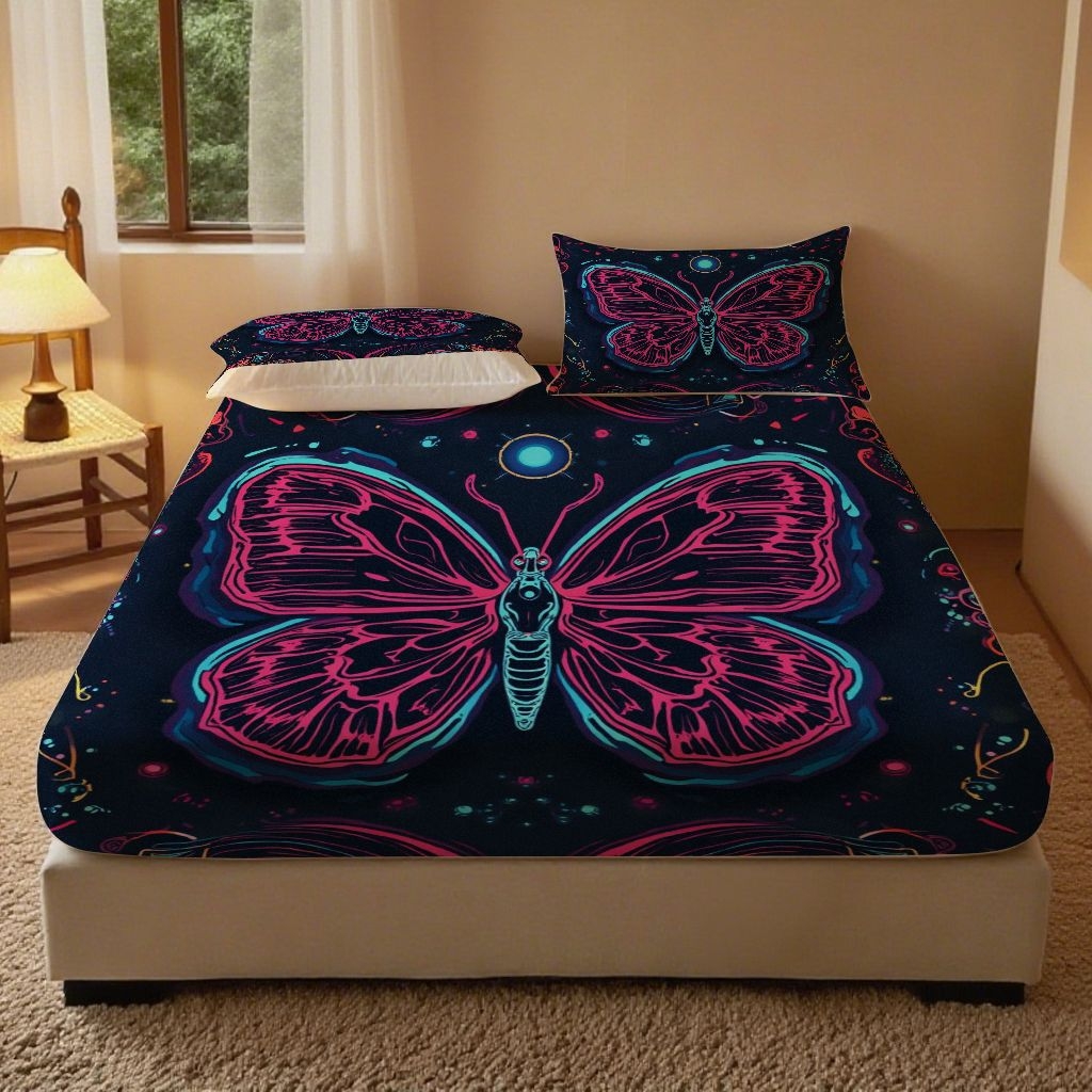 合纵跨境工厂 2025新款一件定制跨境磨毛单床笠被床笠三件套希音集采亚马逊速卖通24小时内发货-蝴蝶主题床笠三件套 1XAF58302048