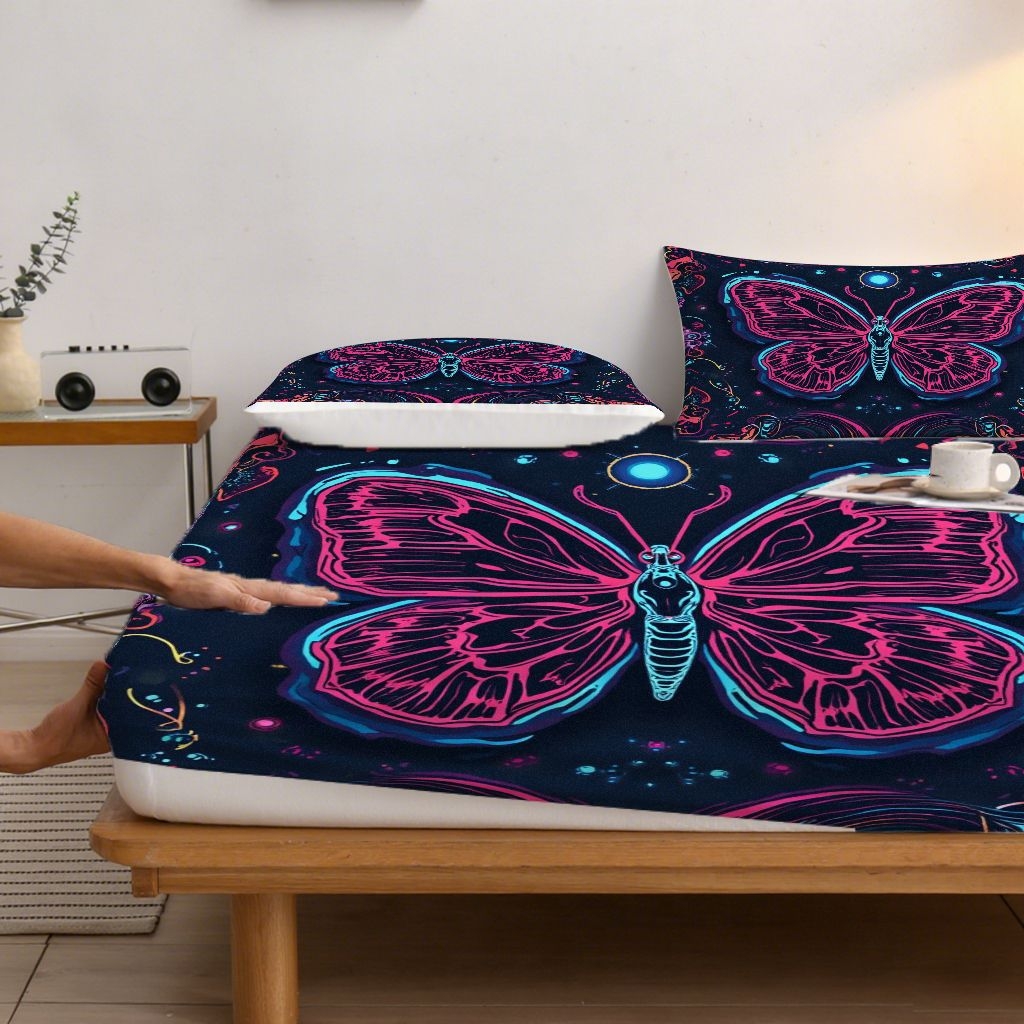 91家纺网 家纺一手货源 找家纺 合纵跨境工厂 2025新款一件定制跨境磨毛单床笠被床笠三件套希音集采亚马逊速卖通24小时内发货-蝴蝶主题床笠三件套 1XAF58302048