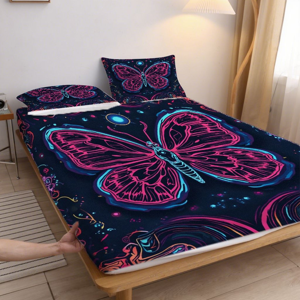 91家纺网 家纺一手货源 找家纺 合纵跨境工厂 2025新款一件定制跨境磨毛单床笠被床笠三件套希音集采亚马逊速卖通24小时内发货-蝴蝶主题床笠三件套 1XAF58302048