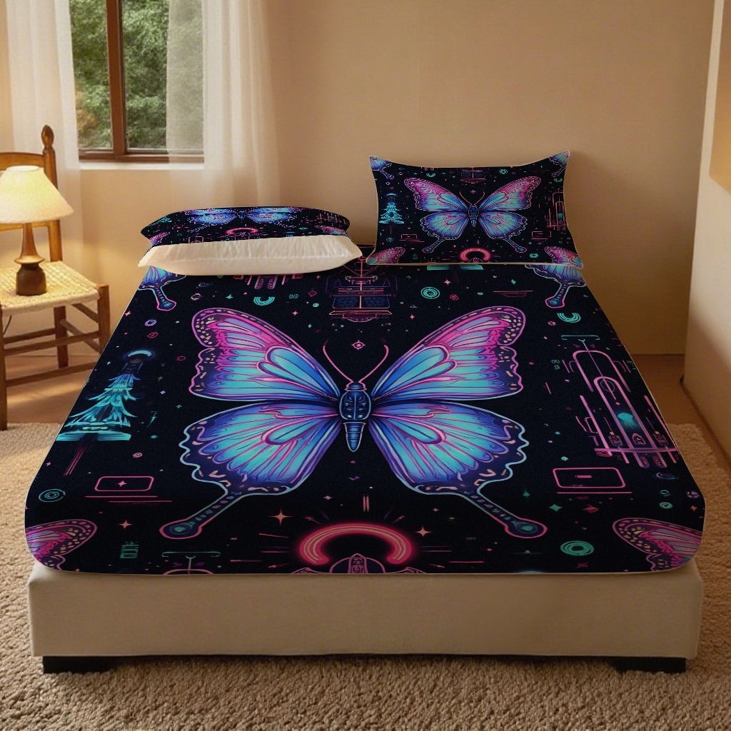 合纵跨境工厂 2025新款一件定制跨境磨毛单床笠被床笠三件套希音集采亚马逊速卖通24小时内发货-蝴蝶主题床笠三件套 1XAF58302049