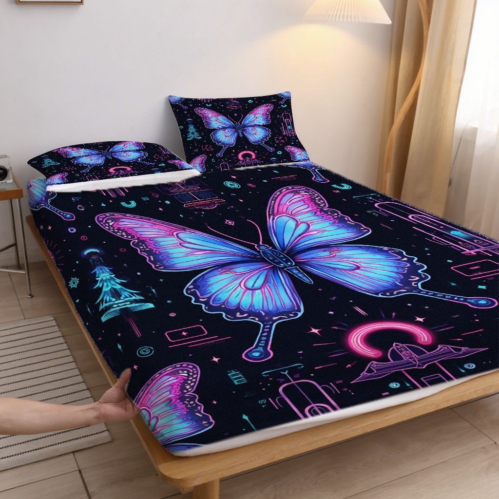 91家纺网 家纺一手货源 找家纺 合纵跨境工厂 2025新款一件定制跨境磨毛单床笠被床笠三件套希音集采亚马逊速卖通24小时内发货-蝴蝶主题床笠三件套 1XAF58302049