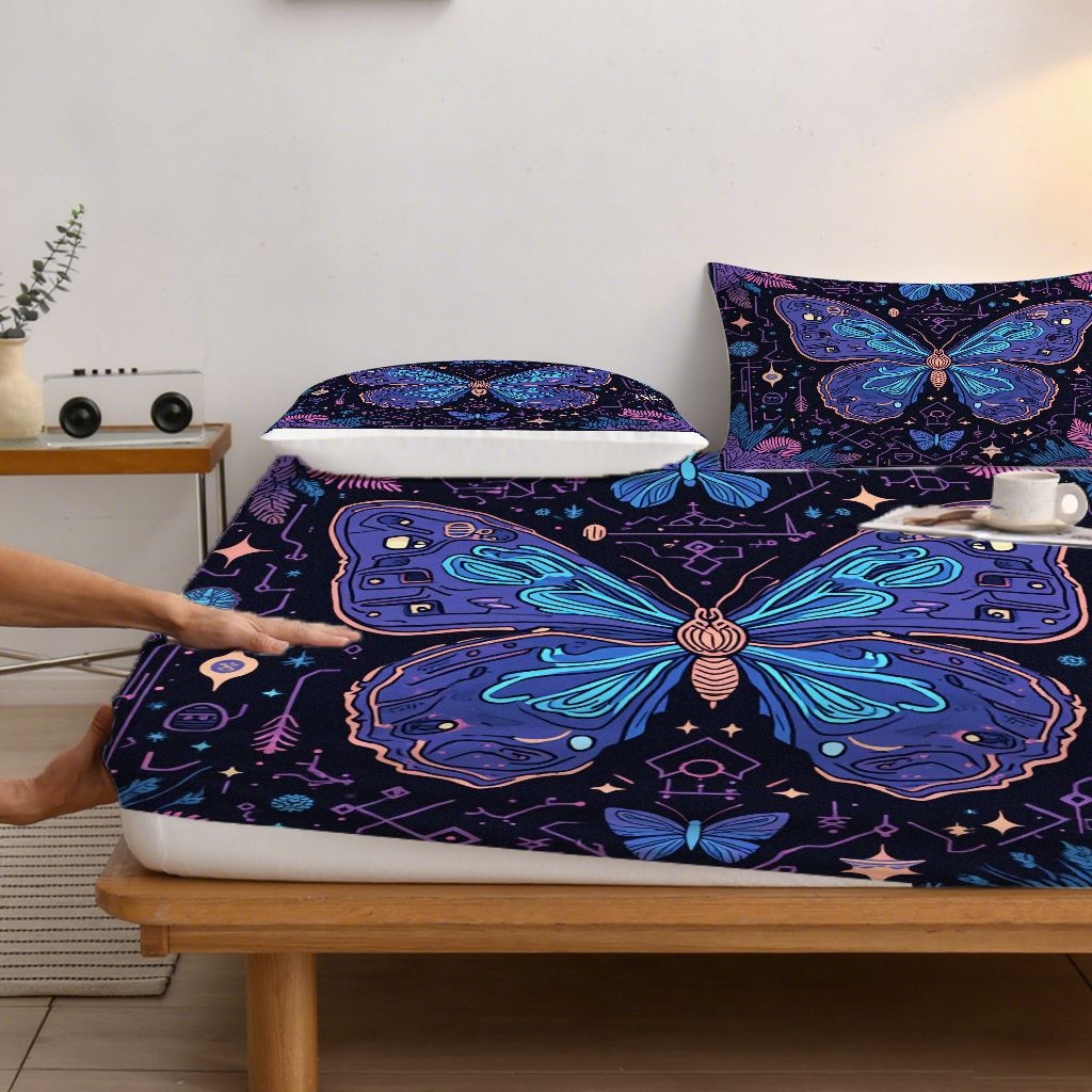 91家纺网 家纺一手货源 找家纺 合纵跨境工厂 2025新款一件定制跨境磨毛单床笠被床笠三件套希音集采亚马逊速卖通24小时内发货-蝴蝶主题床笠三件套 1XAF58302050