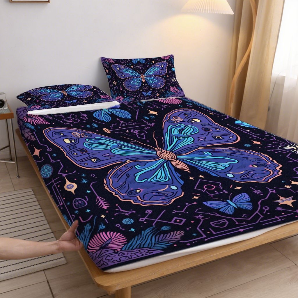 91家纺网 家纺一手货源 找家纺 合纵跨境工厂 2025新款一件定制跨境磨毛单床笠被床笠三件套希音集采亚马逊速卖通24小时内发货-蝴蝶主题床笠三件套 1XAF58302050