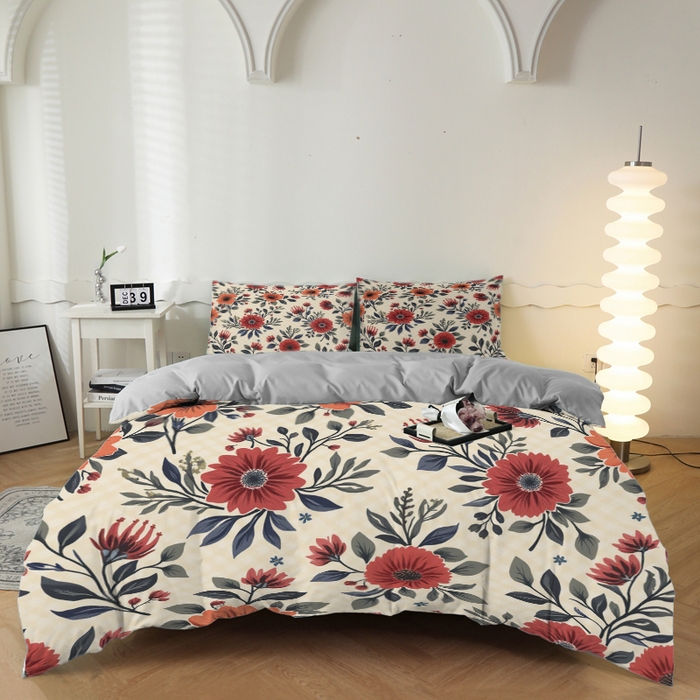 （总）合纵跨境工厂 2025新款一件定制跨境磨毛单被套被套三件套希音集采亚马逊速卖通24小时内发货-花卉主题一被套三件套