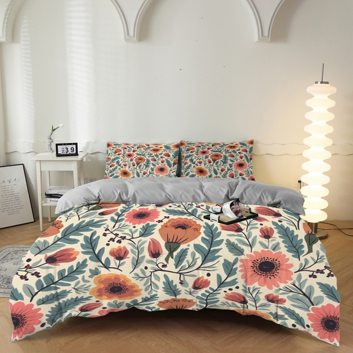 91家纺网 家纺一手货源 找家纺 （总）合纵跨境工厂 2025新款一件定制跨境磨毛单被套被套三件套希音集采亚马逊速卖通24小时内发货-花卉主题一被套三件套