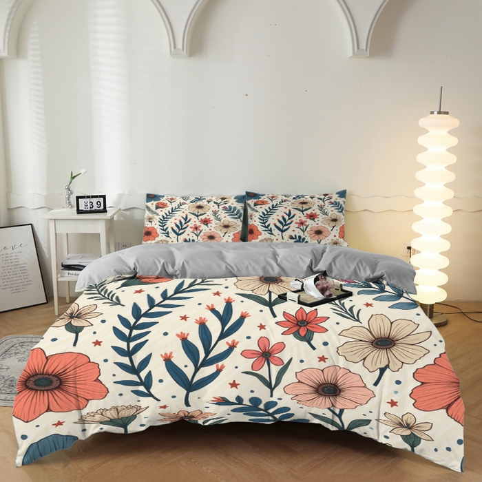 91家纺网 家纺一手货源 找家纺 （总）合纵跨境工厂 2025新款一件定制跨境磨毛单被套被套三件套希音集采亚马逊速卖通24小时内发货-花卉主题二被套三件套