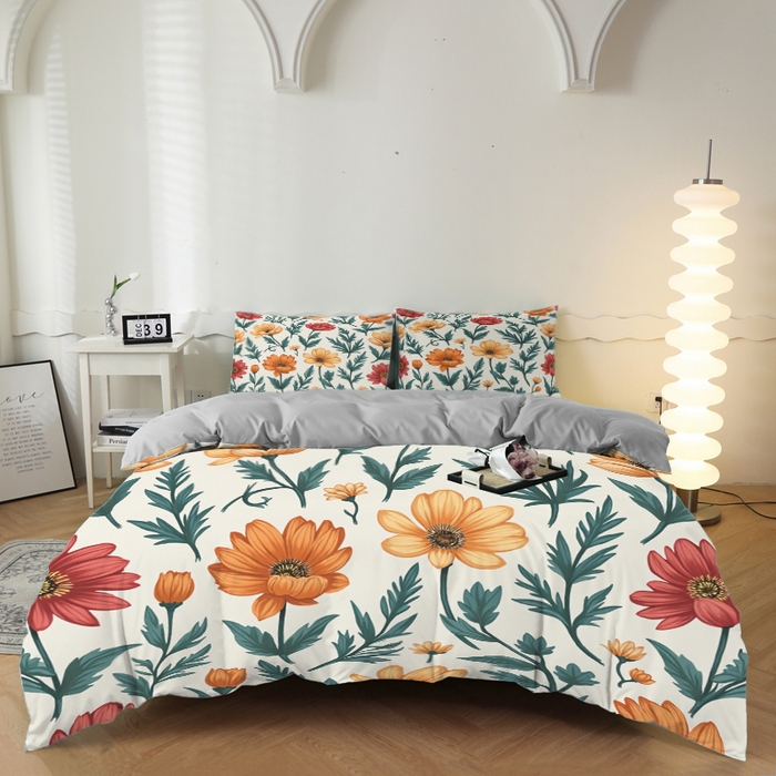 合纵跨境工厂 2025新款一件定制跨境磨毛单被套被套三件套希音集采亚马逊速卖通24小时内发货-花卉主题二被套三件套 1XAH581930013