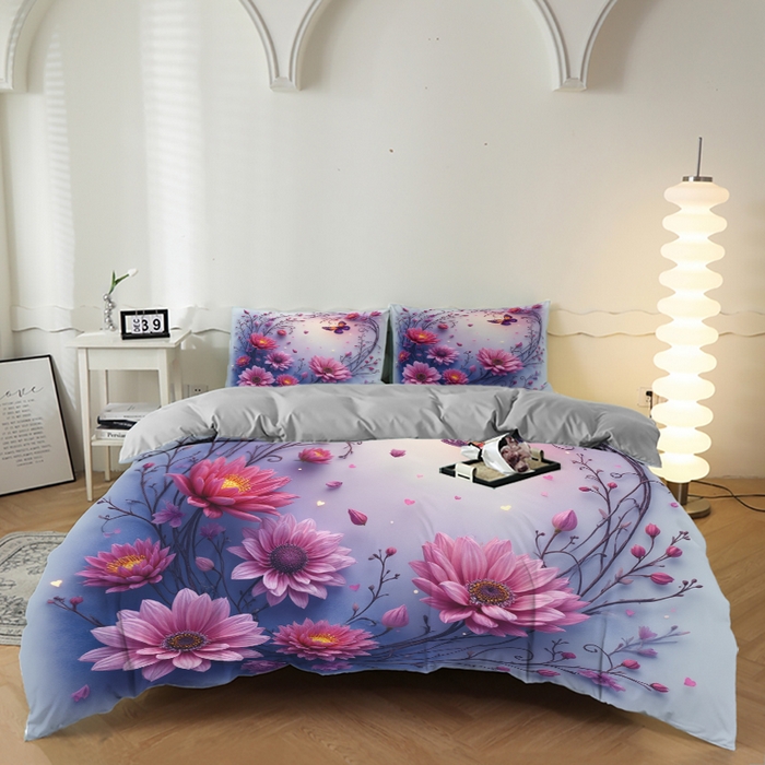 91家纺网 家纺一手货源 找家纺 （总）合纵跨境工厂 2025新款一件定制跨境磨毛单被套被套三件套希音集采亚马逊速卖通24小时内发货-花卉主题三被套三件套