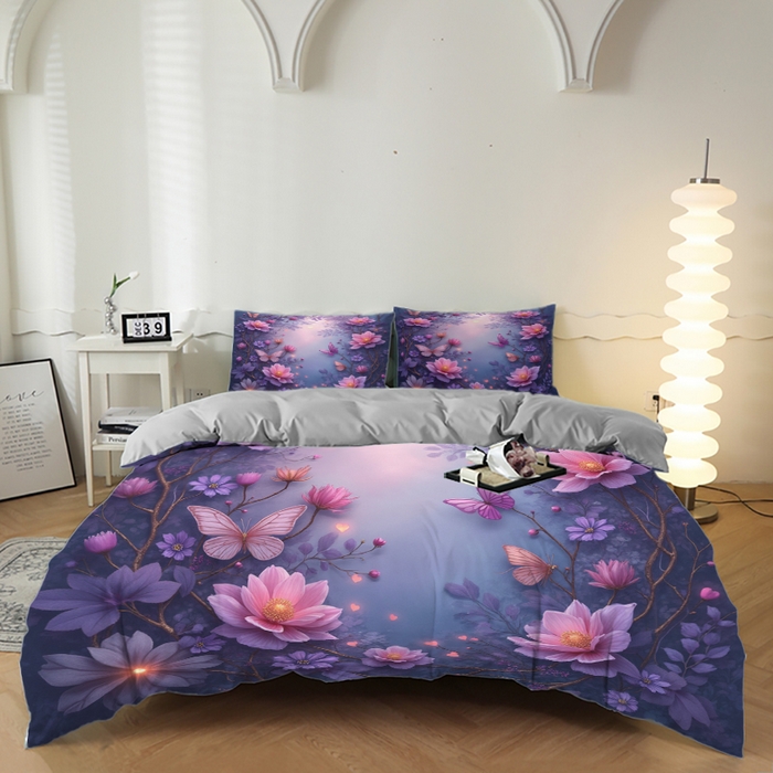 91家纺网 家纺一手货源 找家纺 （总）合纵跨境工厂 2025新款一件定制跨境磨毛单被套被套三件套希音集采亚马逊速卖通24小时内发货-花卉主题三被套三件套