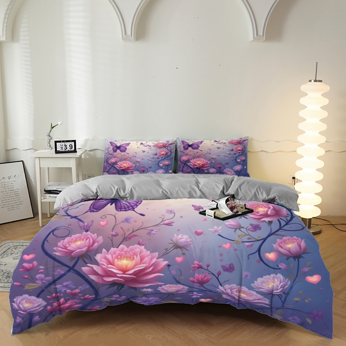 91家纺网 家纺一手货源 找家纺 （总）合纵跨境工厂 2025新款一件定制跨境磨毛单被套被套三件套希音集采亚马逊速卖通24小时内发货-花卉主题三被套三件套