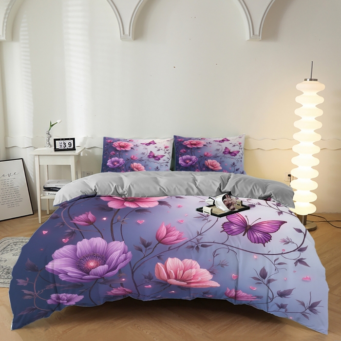 91家纺网 家纺一手货源 找家纺 （总）合纵跨境工厂 2025新款一件定制跨境磨毛单被套被套三件套希音集采亚马逊速卖通24小时内发货-花卉主题三被套三件套