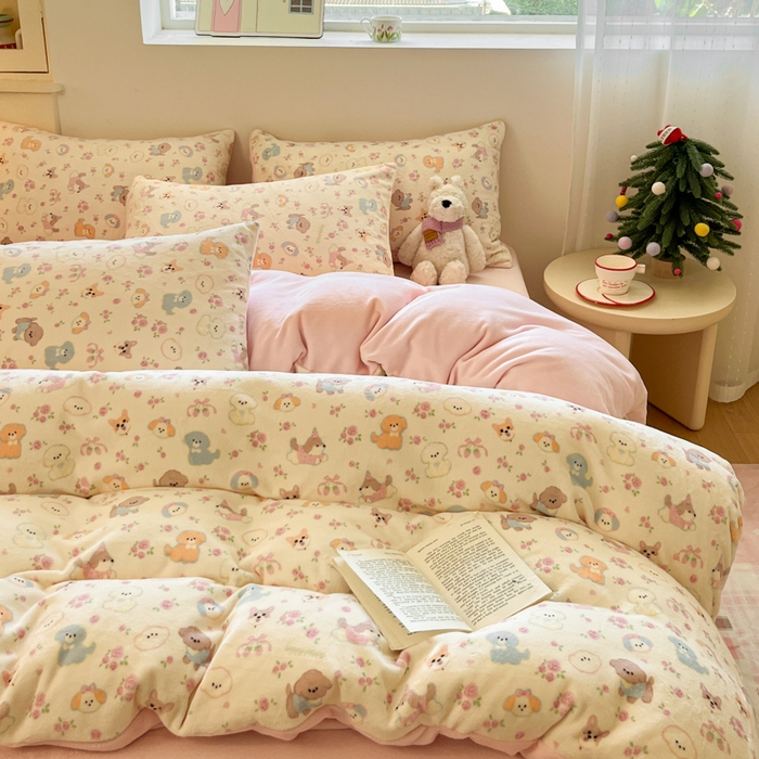 91家纺网 家纺一手货源 找家纺 贝扬思家纺 2025新款软fufu加厚保暖可爱系简约牛奶绒套件系列（小红书推荐）（提供买家秀） 卖萌修狗