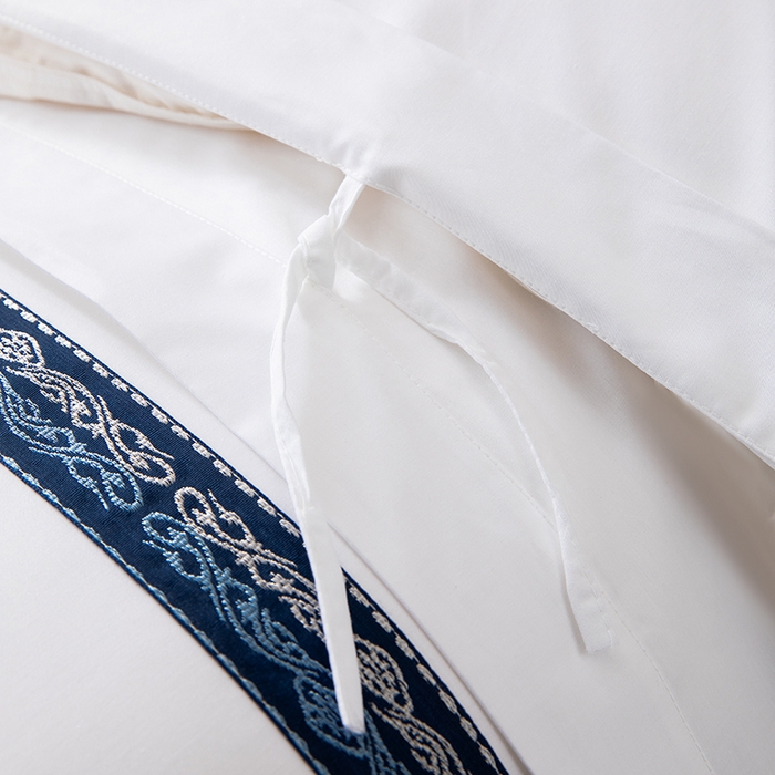 91家纺网 家纺一手货源 找家纺 锦兴酒店布草 2025新款高支高密民宿酒店织带款四件套 墨蓝