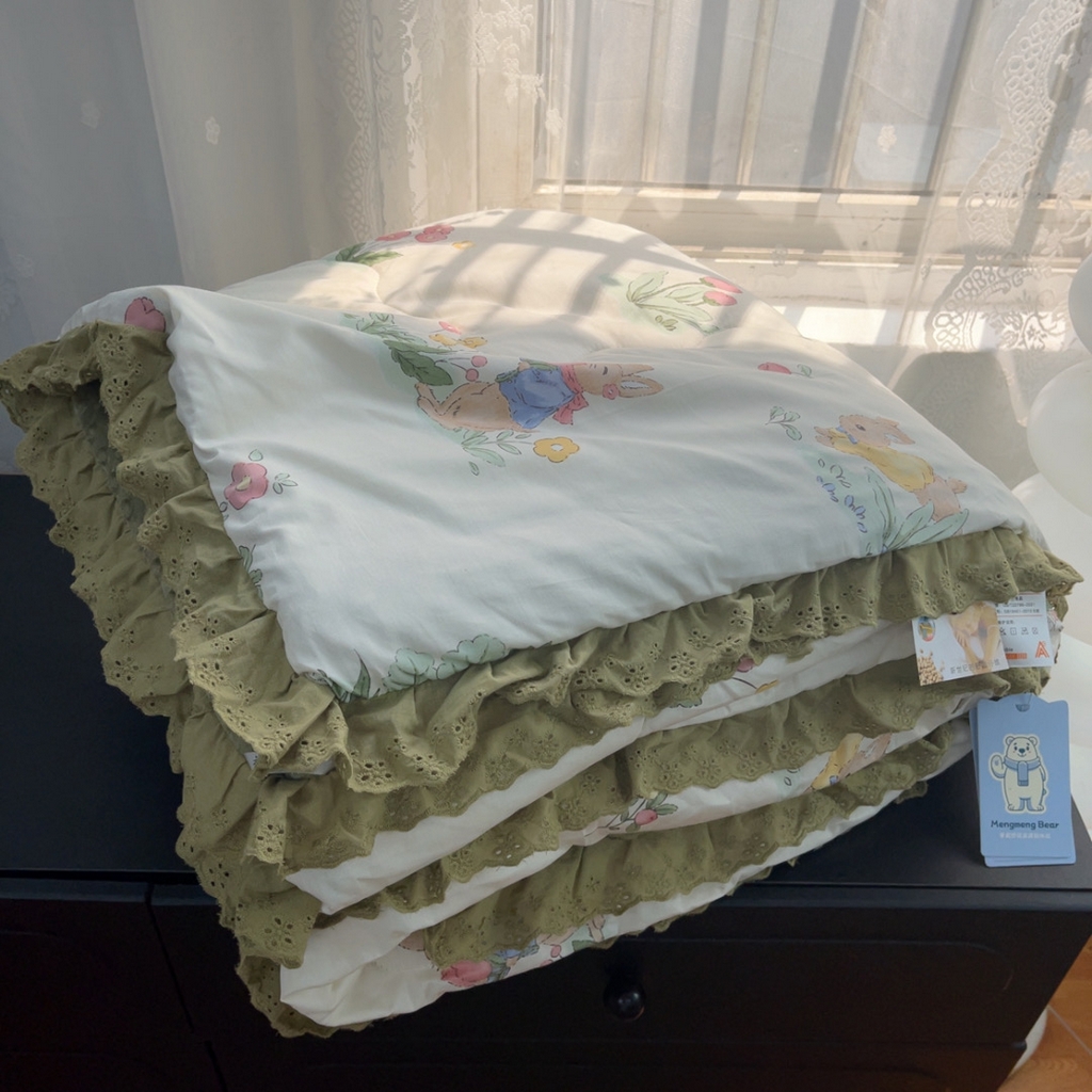 91家纺网 家纺一手货源 找家纺 暖居 2025新款纯棉花边款春秋豆豆被四季通用 幸运兔