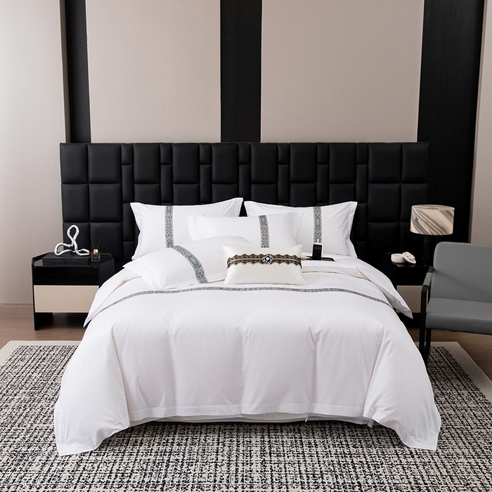 91家纺网 家纺一手货源 找家纺 锦兴酒店布草 2025新款高支高密民宿酒店织带款四件套 花川