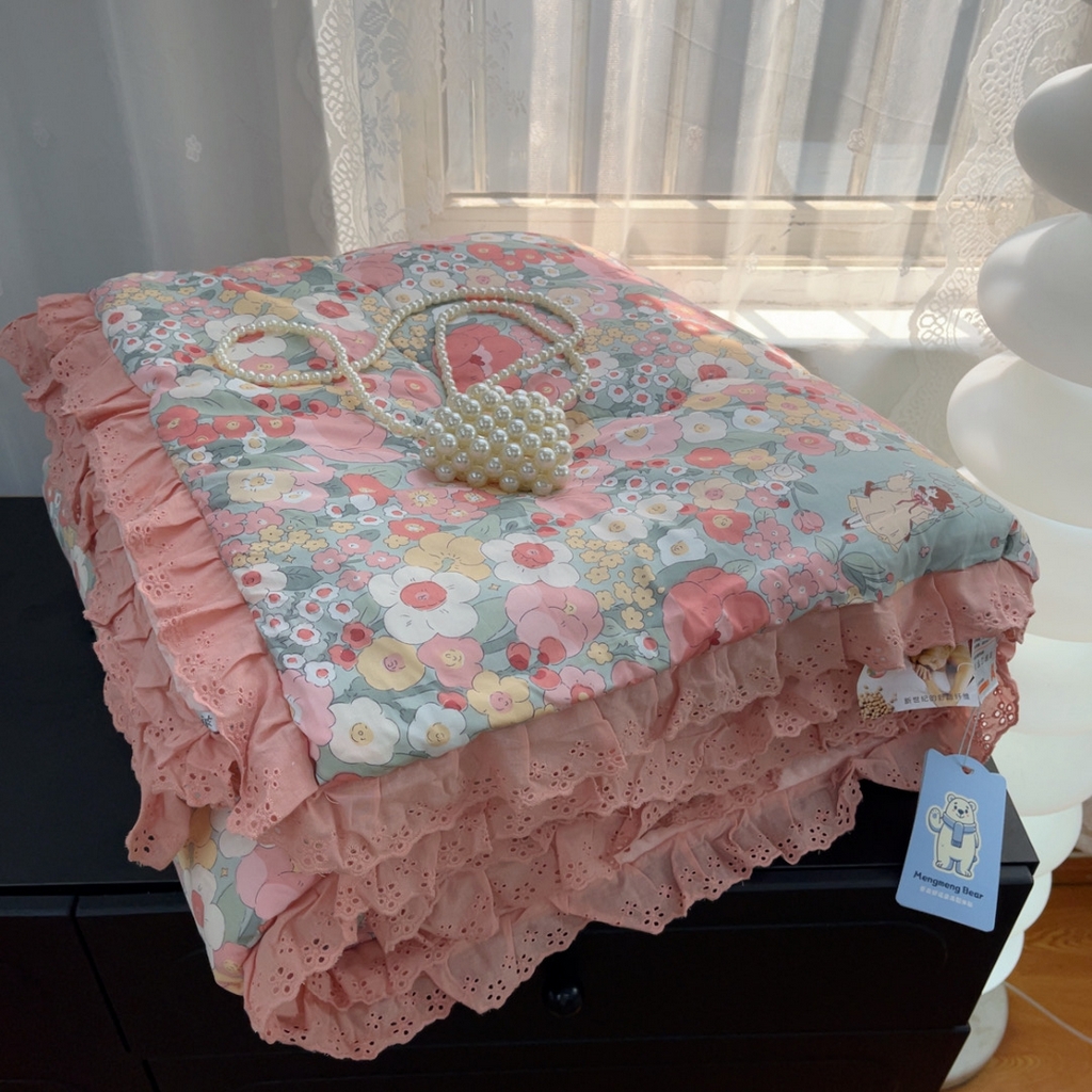 91家纺网 家纺一手货源 找家纺 暖居 2025新款纯棉花边款春秋豆豆被四季通用 安娜公主