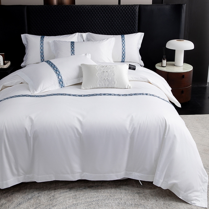 91家纺网 家纺一手货源 找家纺 锦兴酒店布草 2025新款高支高密民宿酒店织带款四件套 兴隆