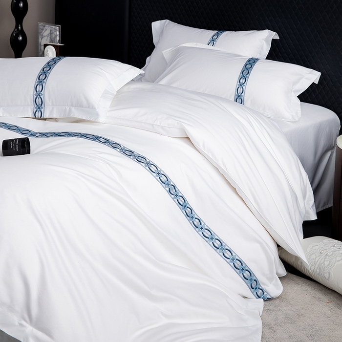 91家纺网 家纺一手货源 找家纺 锦兴酒店布草 2025新款高支高密民宿酒店织带款四件套 兴隆