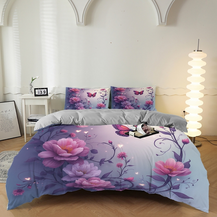 91家纺网 家纺一手货源 找家纺 （总）合纵跨境工厂 2025新款一件定制跨境磨毛单被套被套三件套希音集采亚马逊速卖通24小时内发货-花卉主题三被套三件套