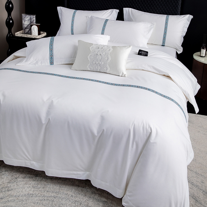 91家纺网 家纺一手货源 找家纺 锦兴酒店布草 2025新款高支高密民宿酒店织带款四件套 青春