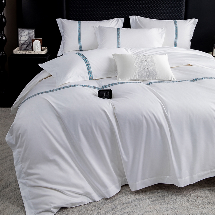 91家纺网 家纺一手货源 找家纺 锦兴酒店布草 2025新款高支高密民宿酒店织带款四件套 青春