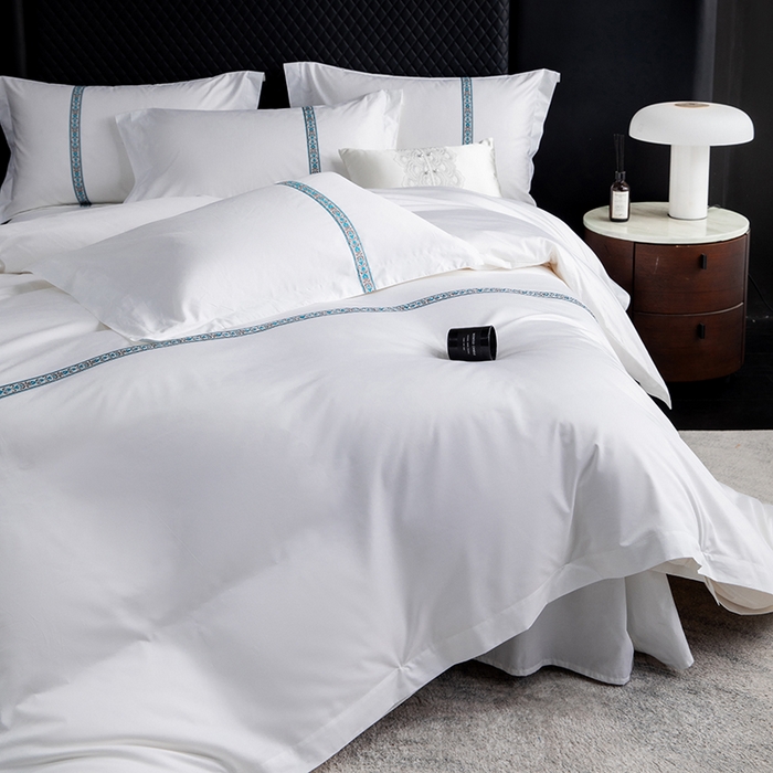 91家纺网 家纺一手货源 找家纺 锦兴酒店布草 2025新款高支高密民宿酒店织带款四件套 青春