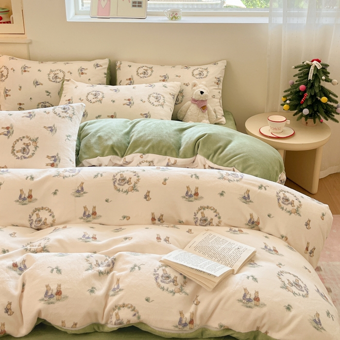 91家纺网 家纺一手货源 找家纺 贝扬思家纺 2025新款软fufu加厚保暖可爱系简约牛奶绒套件系列（小红书推荐）（提供买家秀） 小兔幻境