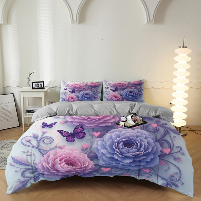 合纵跨境工厂 2025新款一件定制跨境磨毛单被套被套三件套希音集采亚马逊速卖通24小时内发货-花卉主题三被套三件套 1XAH58293007