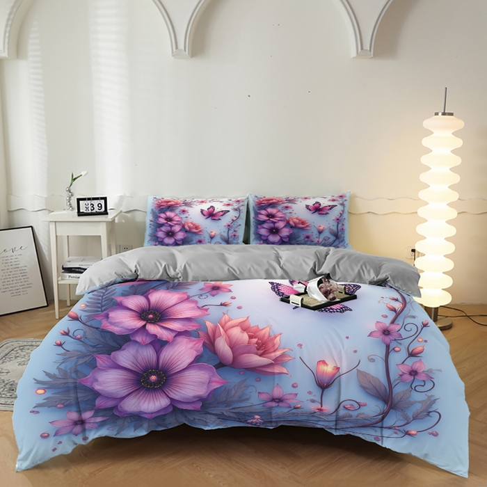 合纵跨境工厂 2025新款一件定制跨境磨毛单被套被套三件套希音集采亚马逊速卖通24小时内发货-花卉主题三被套三件套 1XAH58293008