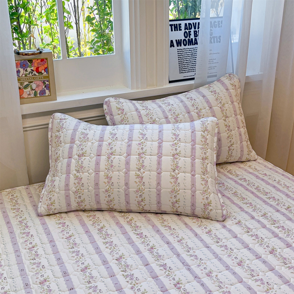 91家纺网 家纺一手货源 找家纺 布卢姆床垫 2025新款A类皱皱纱印花夹棉床笠 花园小兔