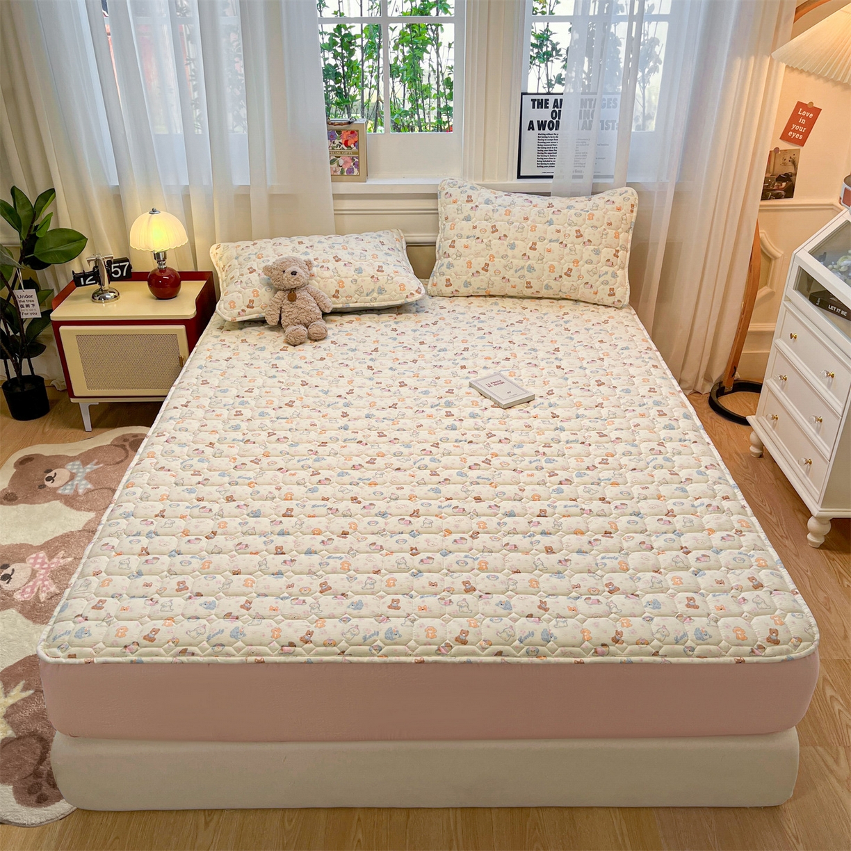 91家纺网 家纺一手货源 找家纺 布卢姆床垫 2025新款A类皱皱纱印花夹棉床笠 泡芙小狗