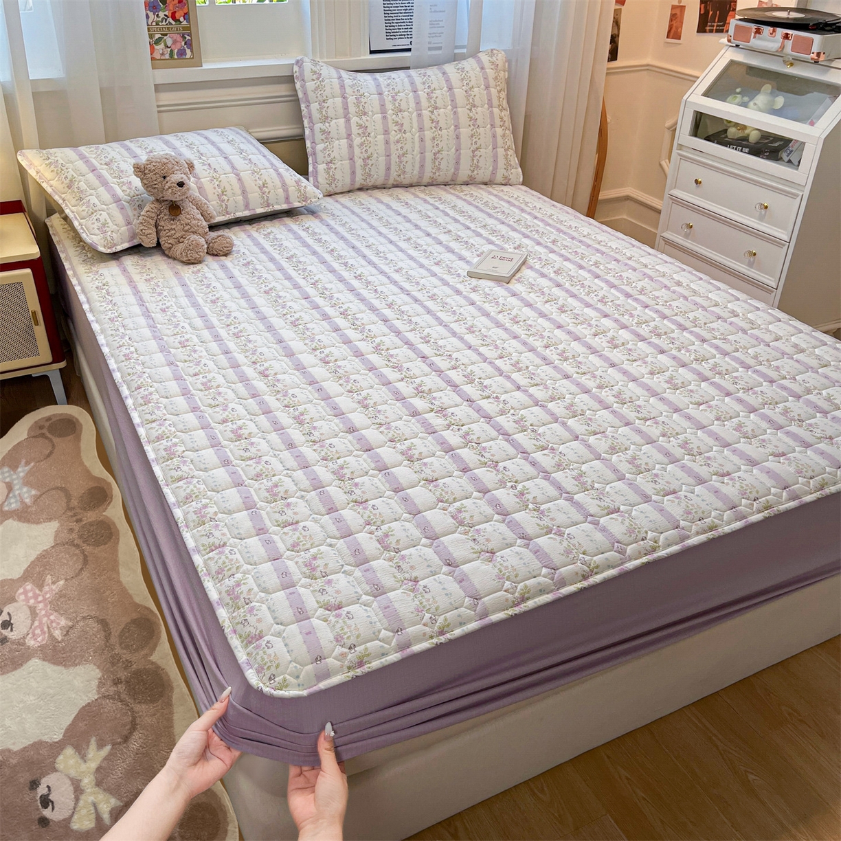 布卢姆床垫 2025新款A类皱皱纱印花夹棉床笠 花园小兔