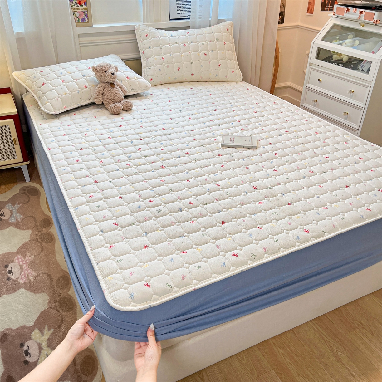 布卢姆床垫 2025新款A类皱皱纱印花夹棉床笠 仙女多巴胺