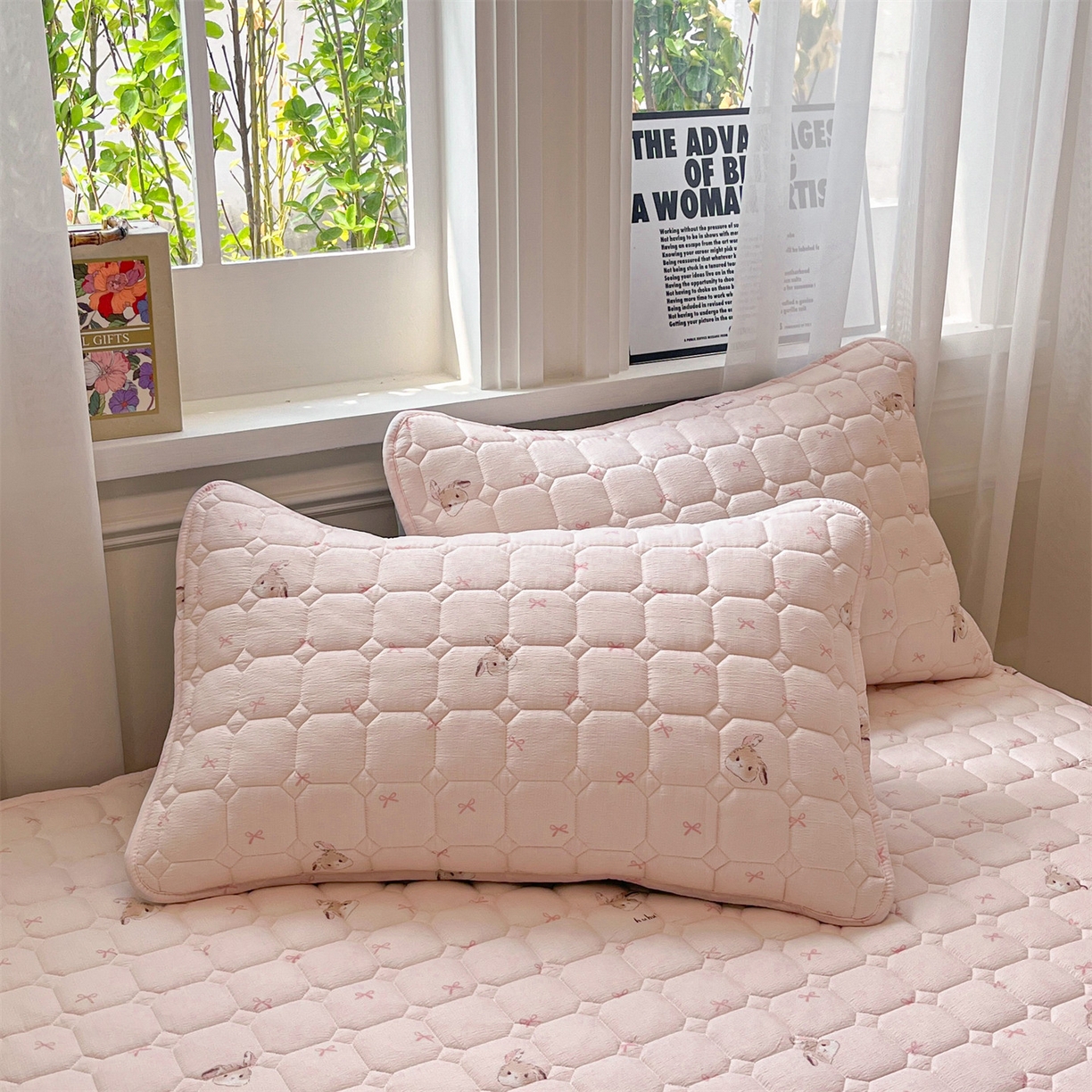 91家纺网 家纺一手货源 找家纺 布卢姆床垫 2025新款A类皱皱纱印花夹棉床笠 萌萌兔