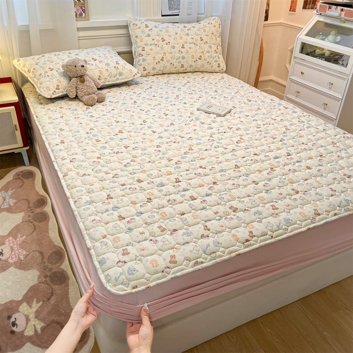 布卢姆床垫 2025新款A类皱皱纱印花夹棉床笠 泡芙小狗