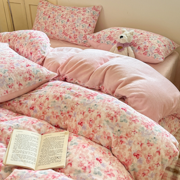 91家纺网 家纺一手货源 找家纺 贝扬思家纺 2025新款软fufu加厚保暖可爱系简约牛奶绒套件系列（小红书推荐）（提供买家秀） 玫瑰粉黛