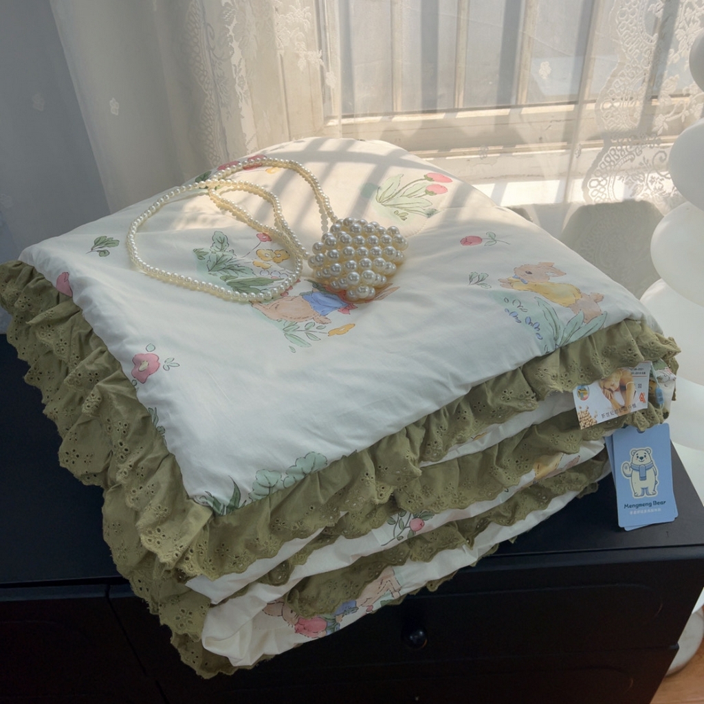 暖居 2025新款纯棉花边款春秋豆豆被四季通用 幸运兔