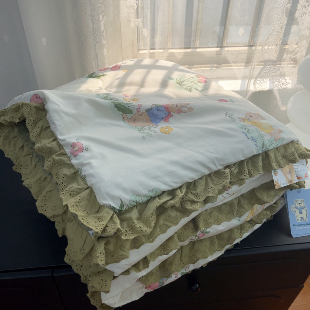 91家纺网 家纺一手货源 找家纺 暖居 2025新款纯棉花边款春秋豆豆被四季通用 幸运兔