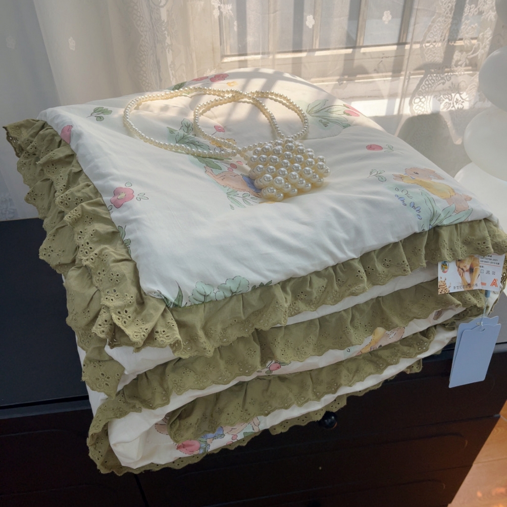 91家纺网 家纺一手货源 找家纺 暖居 2025新款纯棉花边款春秋豆豆被四季通用 幸运兔
