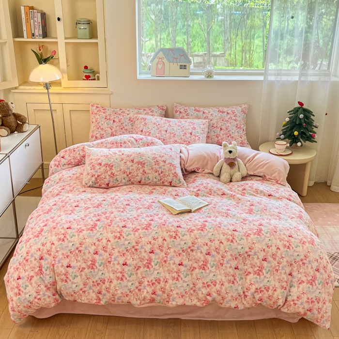 91家纺网 家纺一手货源 找家纺 贝扬思家纺 2025新款软fufu加厚保暖可爱系简约牛奶绒套件系列（小红书推荐）（提供买家秀） 玫瑰粉黛