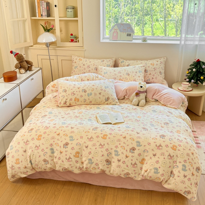 91家纺网 家纺一手货源 找家纺 贝扬思家纺 2025新款软fufu加厚保暖可爱系简约牛奶绒套件系列（小红书推荐）（提供买家秀） 卖萌修狗