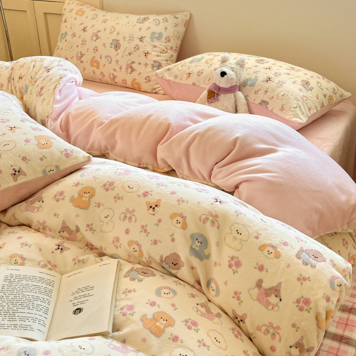 91家纺网 家纺一手货源 找家纺 贝扬思家纺 2025新款软fufu加厚保暖可爱系简约牛奶绒套件系列（小红书推荐）（提供买家秀） 卖萌修狗