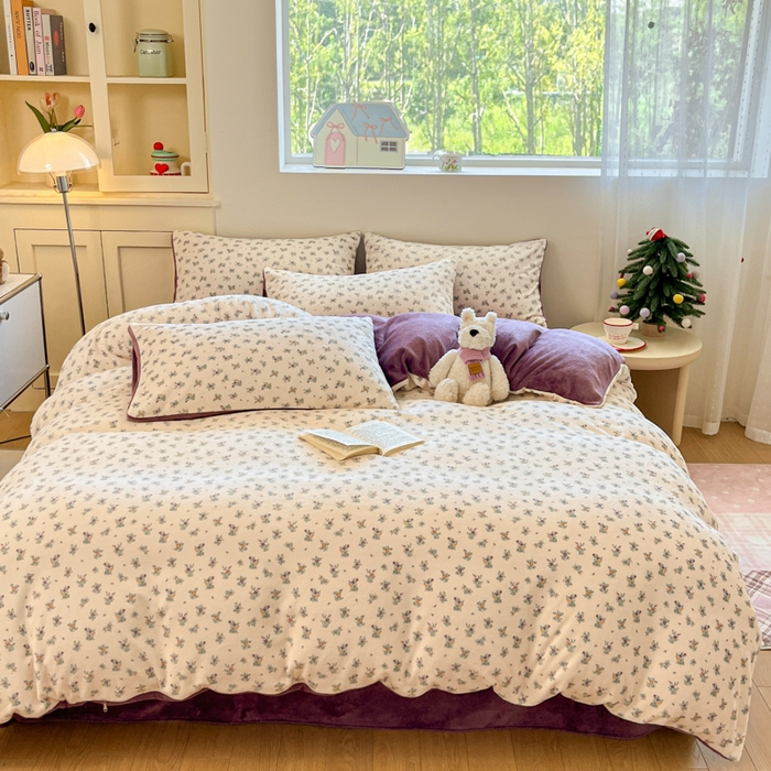 91家纺网 家纺一手货源 找家纺 贝扬思家纺 2025新款软fufu加厚保暖可爱系简约牛奶绒套件系列（小红书推荐）（提供买家秀） 繁花似梦