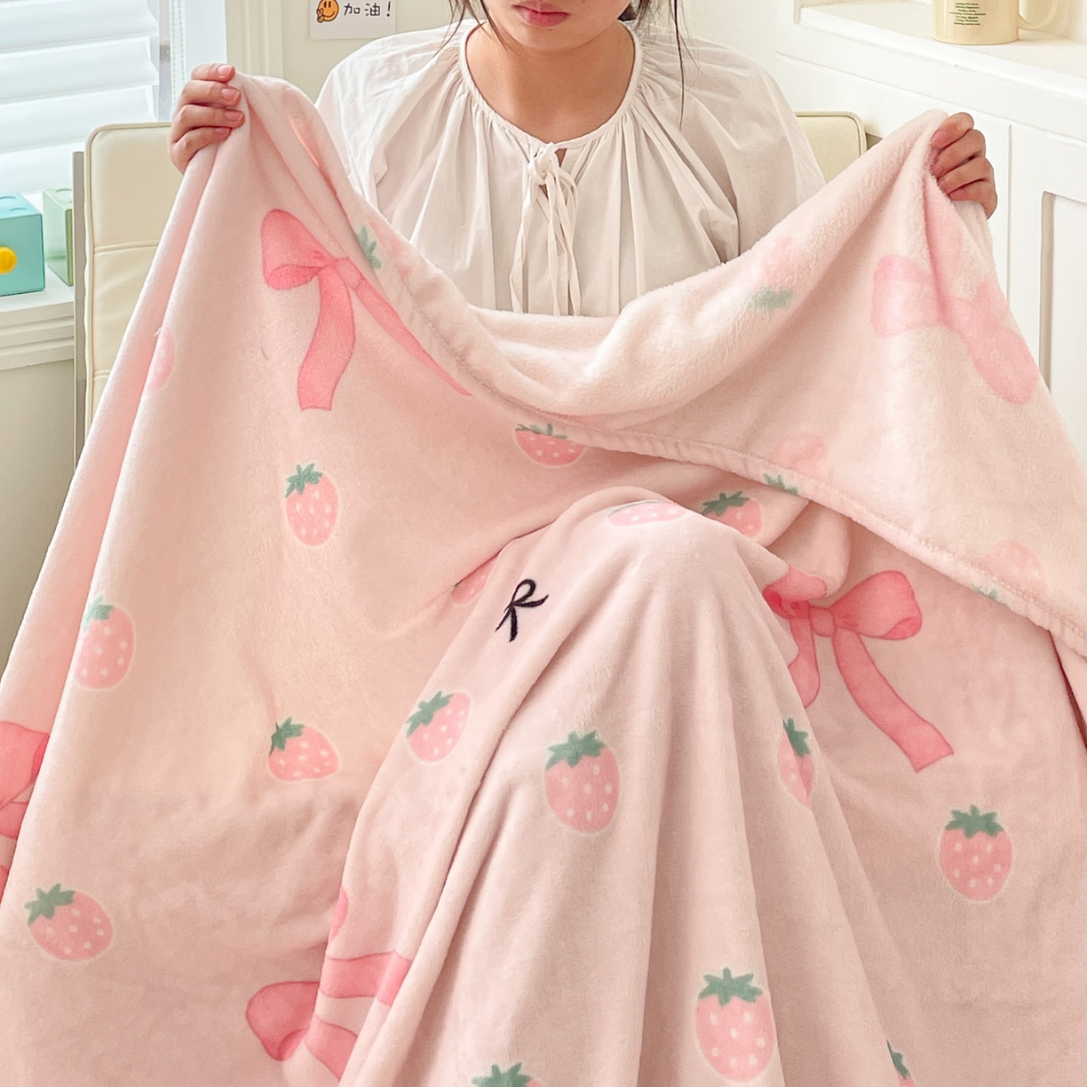 91家纺网 家纺一手货源 找家纺 Mata蔓塔家 2025新款四季款双面印花牛奶绒午休毯毛毯毯子空调毯 草莓园