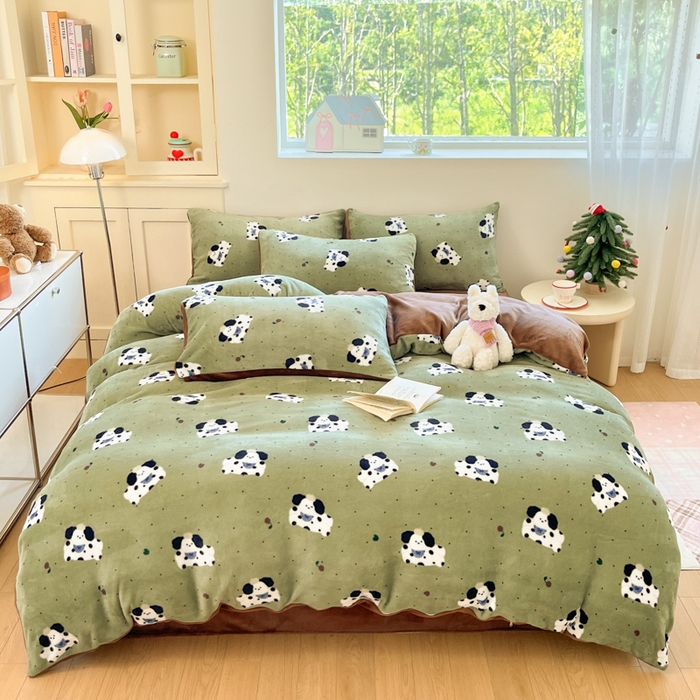 91家纺网 家纺一手货源 找家纺 贝扬思家纺 2025新款软fufu加厚保暖可爱系简约牛奶绒套件系列（小红书推荐）（提供买家秀） 抹茶绿狗