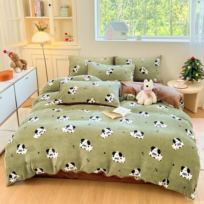 91家纺网 家纺一手货源 找家纺 贝扬思家纺 2025新款软fufu加厚保暖可爱系简约牛奶绒套件系列（小红书推荐）（提供买家秀） 抹茶绿狗