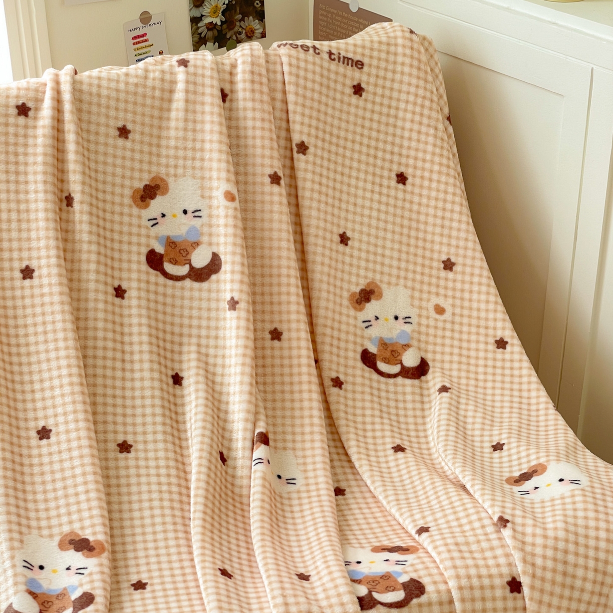 91家纺网 家纺一手货源 找家纺 Mata蔓塔家 2025新款四季款双面印花牛奶绒午休毯毛毯毯子空调毯 咖星小猫