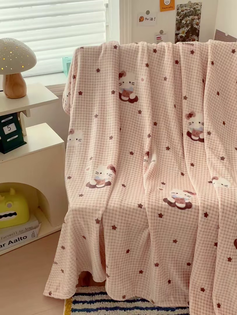 91家纺网 家纺一手货源 找家纺 Mata蔓塔家 2025新款四季款双面印花牛奶绒午休毯毛毯毯子空调毯 咖星小猫